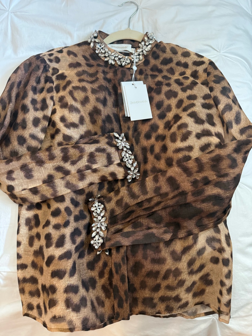 Zimmermann Leopard Crush Embellished Body Shirt - Brown & Tan